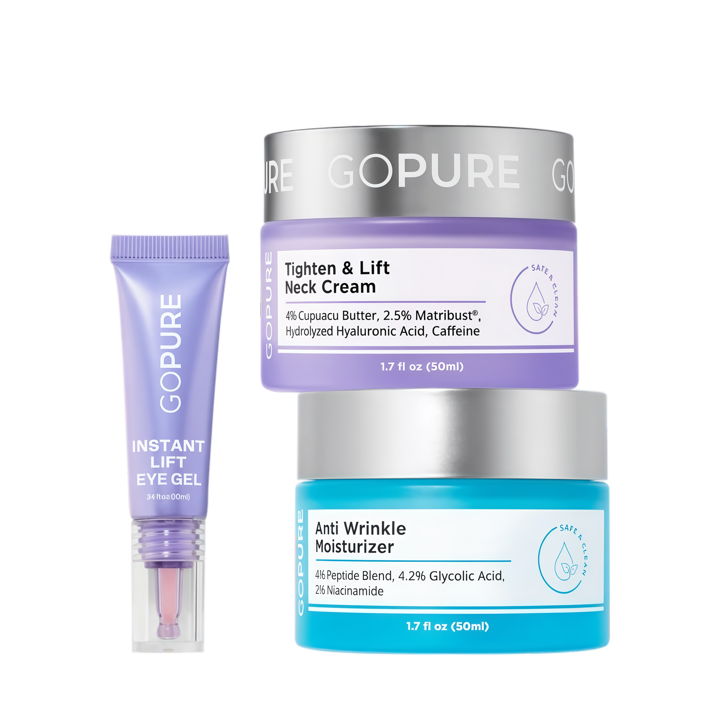 GOPURE Total Tighten & Lift Facial Trio - Eye Gel, Neck Cream, Anti Wrinkle Moisturizer