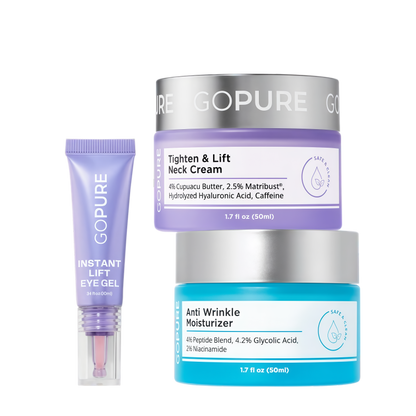 GOPURE Total Tighten & Lift Facial Trio - Eye Gel, Neck Cream, Anti Wrinkle Moisturizer