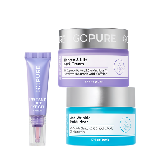 GOPURE Total Tighten & Lift Facial Trio - Eye Gel, Neck Cream, Anti Wrinkle Moisturizer