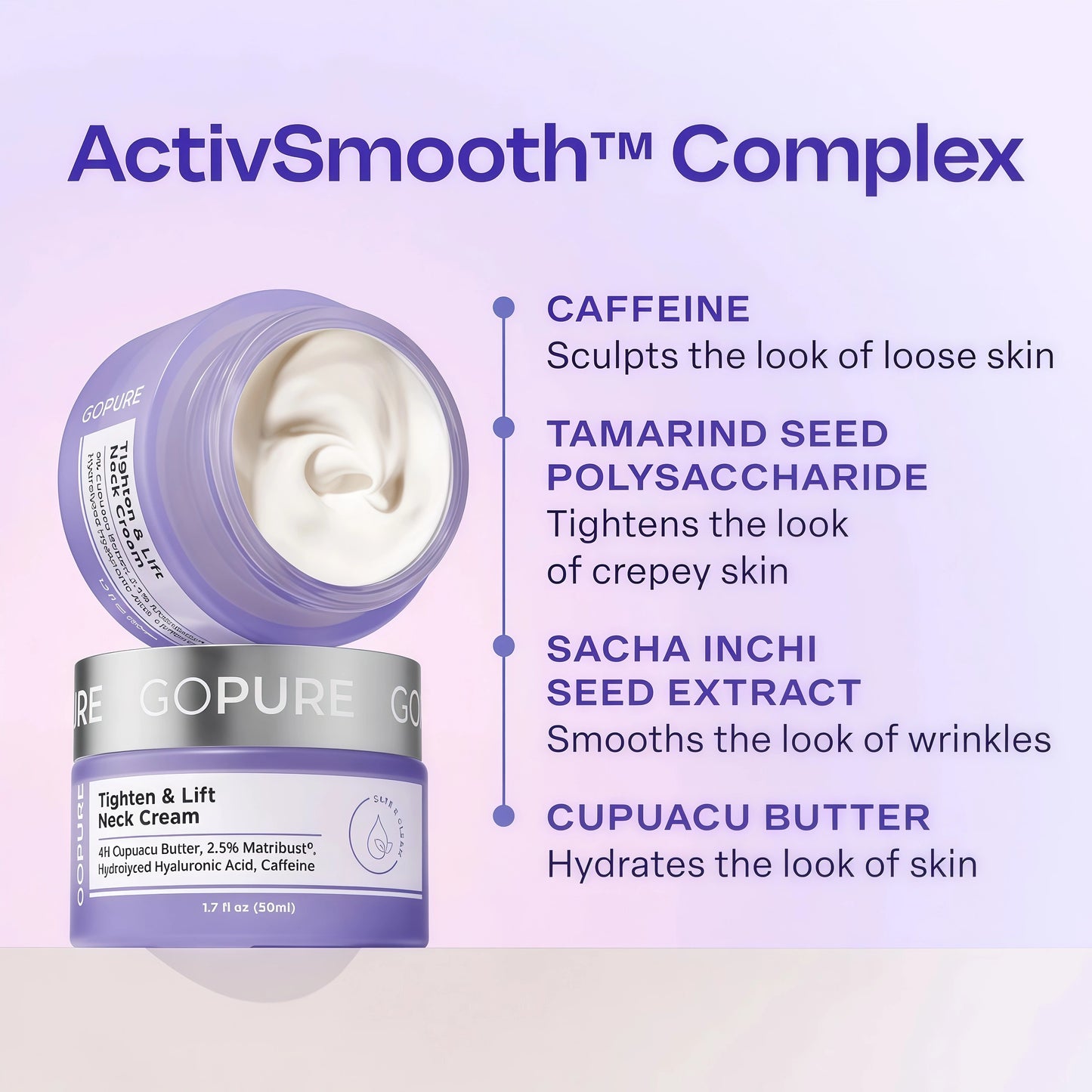 goPure Tighten & Lift Neck & Chest Moisturizer Cream for Visibly Firming, Tightening and Lifting the Look of Wrinkles & Crepey Skin, 1.7oz